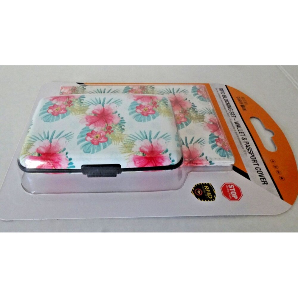 NEW Miami Carry-On RFID Passport Holder + Aluminum Wallet Travel Set Floral - Picture 4 of 9